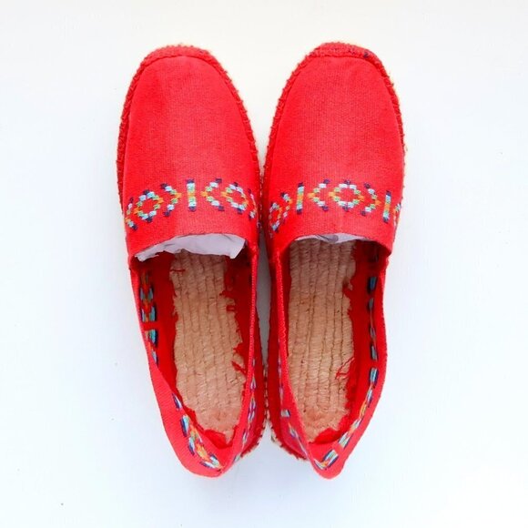 Cousu Main Handmade Red Organic Cotton Canvas Espadrilles Flats Summer Shoes - Picture 3 of 16